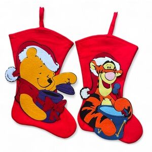 Vintage Winnie the Pooh and Tigger 3D Felt Christmas Holiday Stockings SET